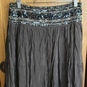 JACOB Chocolate Silk Skirt, Sequin Waist, US 3/4